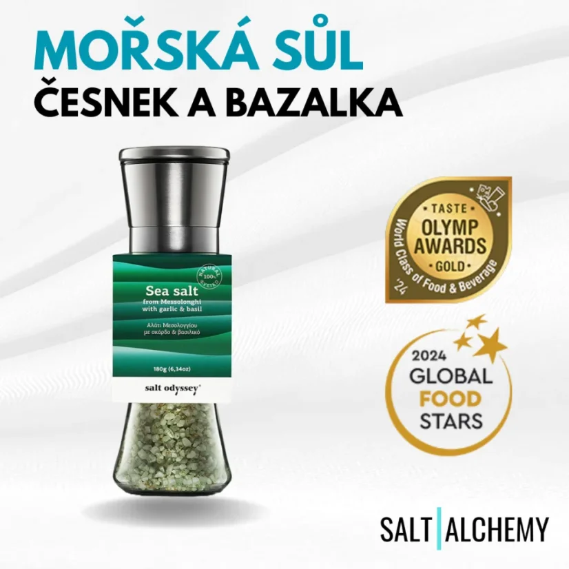 Mlýnek s mořskou solí "česnek a bazalka" - Salt Odyssey (180g)